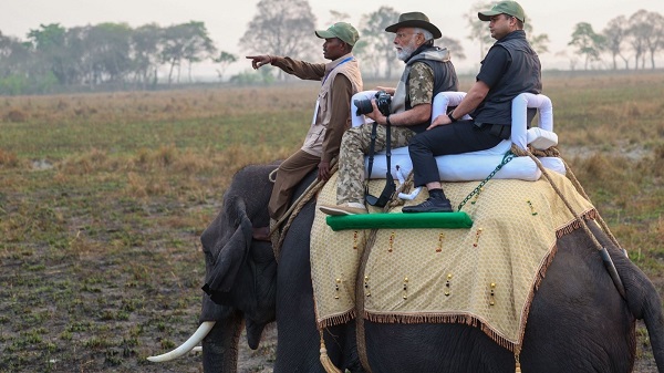 PM Modi: प्रधानमंत्री नरेंद्र मोदी ने असम में हाथी पर की सवारी